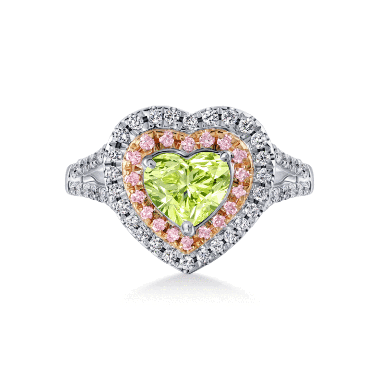 1 Carat Fancy Green Yellow SI2 Heart Shape Diamond Ring