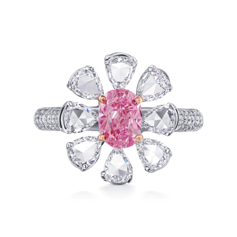 1 Carat Fancy Intense Purple Pink Oval Cut Diamond Ring