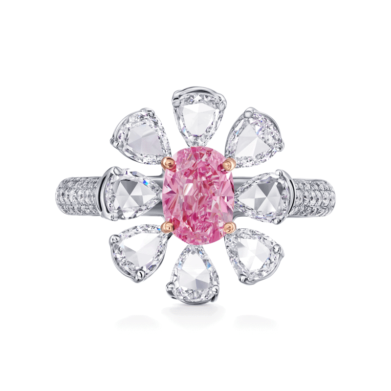 1 Carat Fancy Intense Purple Pink Oval Cut Diamond Ring