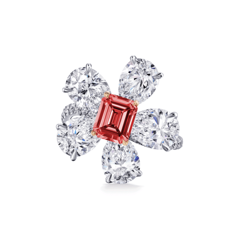1 Carat Fancy Deep Pink I1 Emerald Cut Diamond Ring