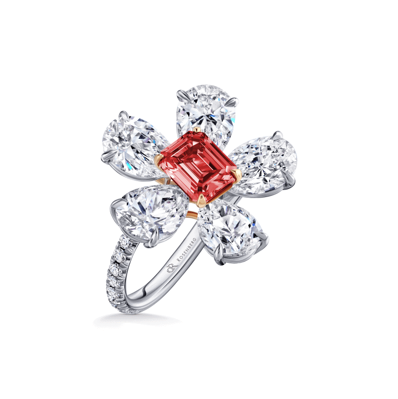 1 Carat Fancy Deep Pink I1 Emerald Cut Diamond Ring