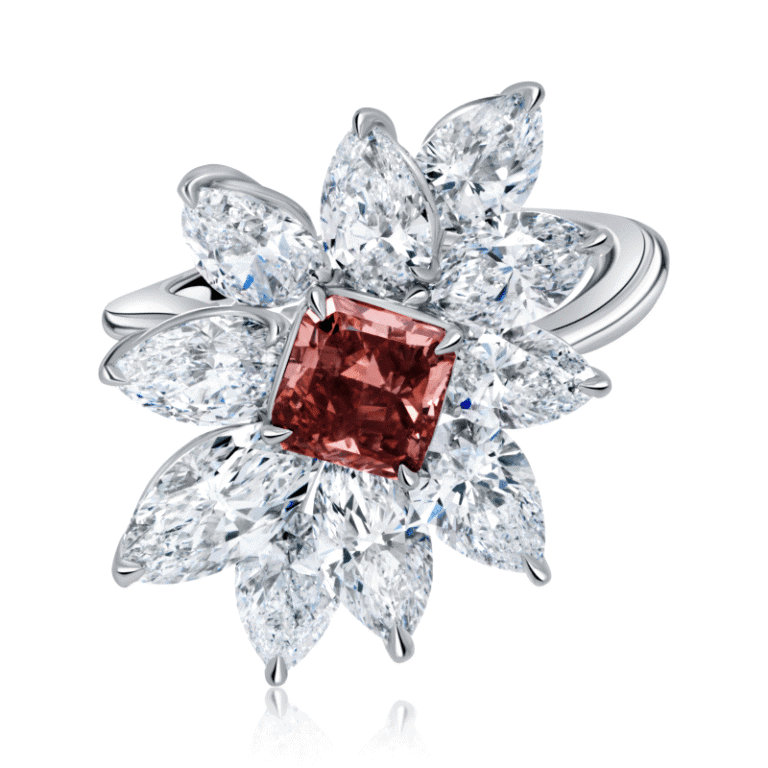 1 Carat Fancy Deep Pink Radiant Cut Diamond Ring
