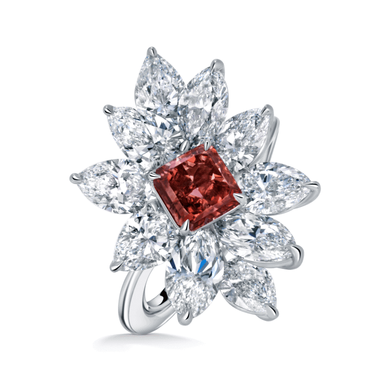 1 Carat Fancy Deep Pink Radiant Cut Diamond Ring