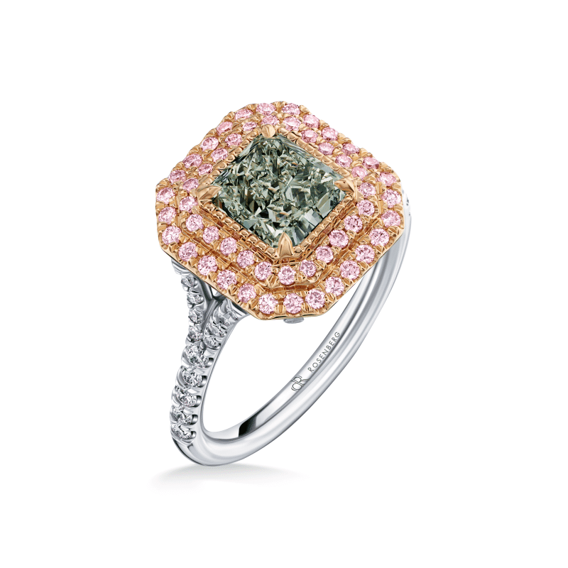 1 Carat Fancy Light Yellow Green SI1 Radiant Cut Diamond Ring