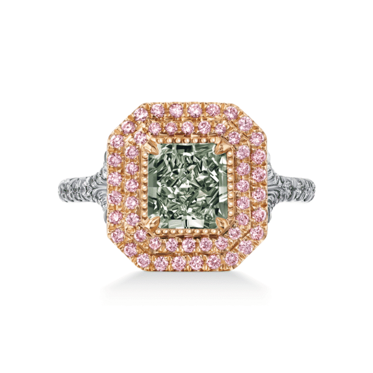 1 Carat Fancy Light Yellow Green SI1 Radiant Cut Diamond Ring