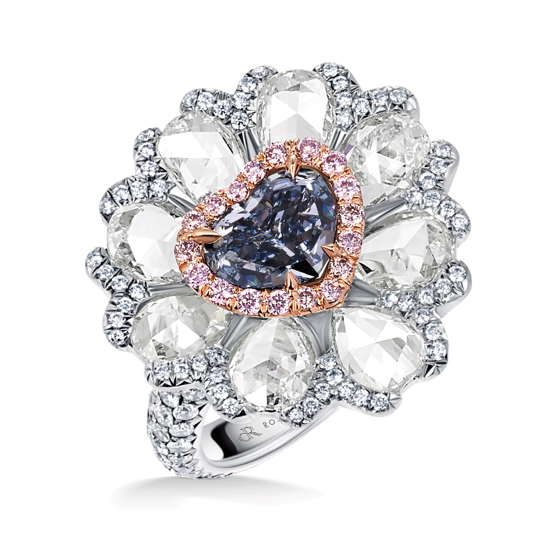 1 Carat Fancy Vivid Blue SI1 Heart Shape Diamond Ring