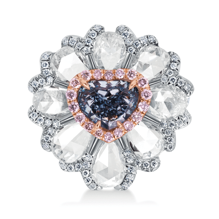 1 Carat Fancy Vivid Blue SI1 Heart Shape Diamond Ring