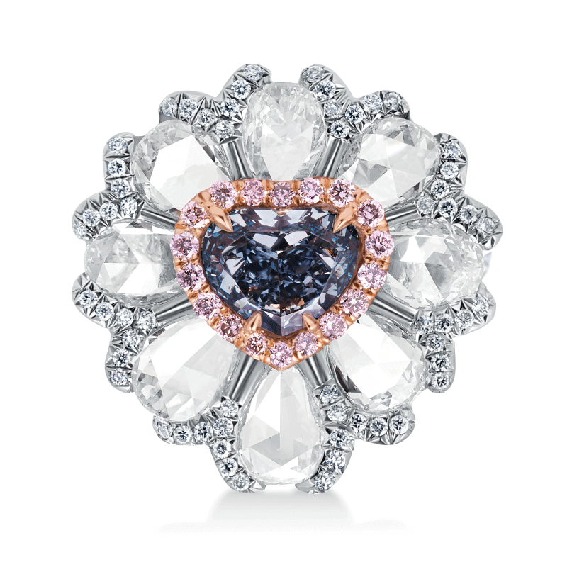 1 Carat Fancy Vivid Blue SI1 Heart Shape Diamond Ring