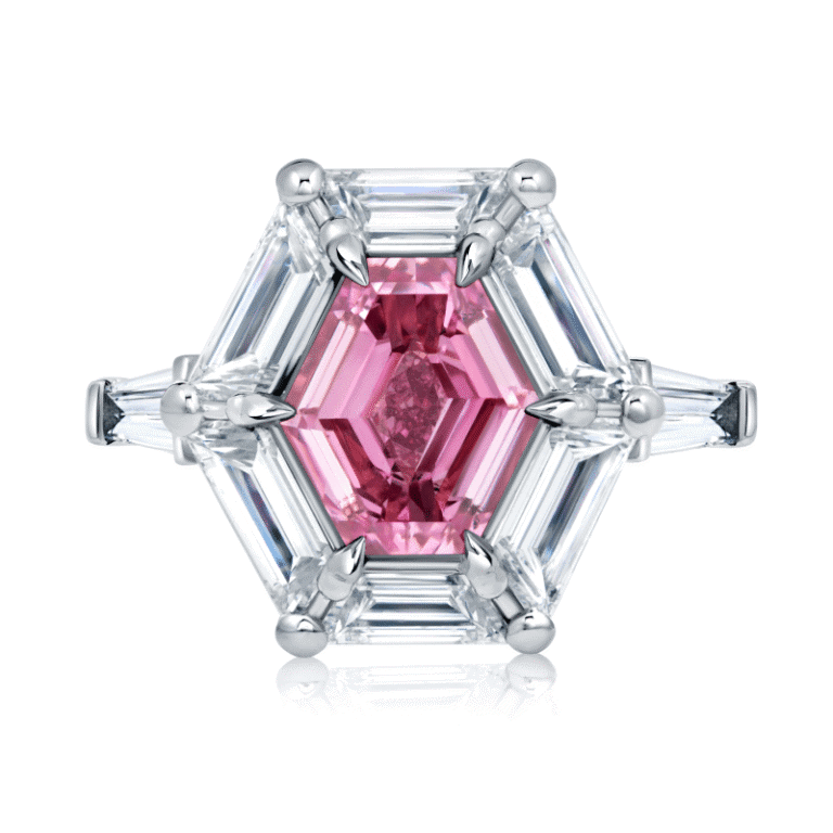 2 Carat Fancy Vivid Purple Pink SI1 Hexagon Shape Diamond Ring