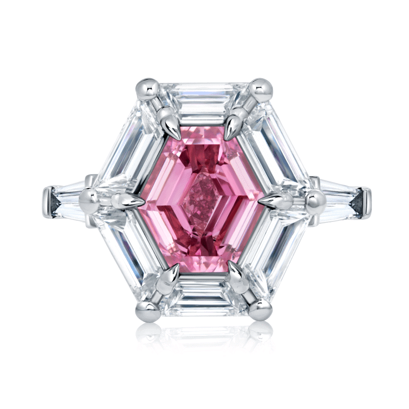 2 Carat Fancy Vivid Purple Pink SI1 Hexagon Shape Diamond Ring