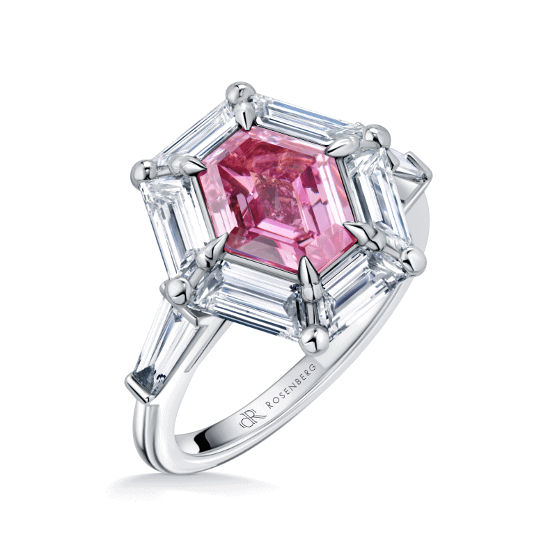 2 Carat Fancy Vivid Purple Pink SI1 Hexagon Shape Diamond Ring