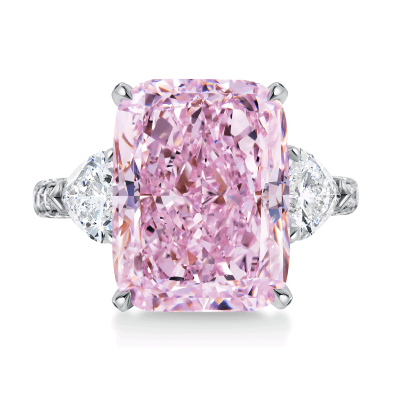 10 Carat Fancy Purplish Pink VS2 Cushion Cut Diamond Ring