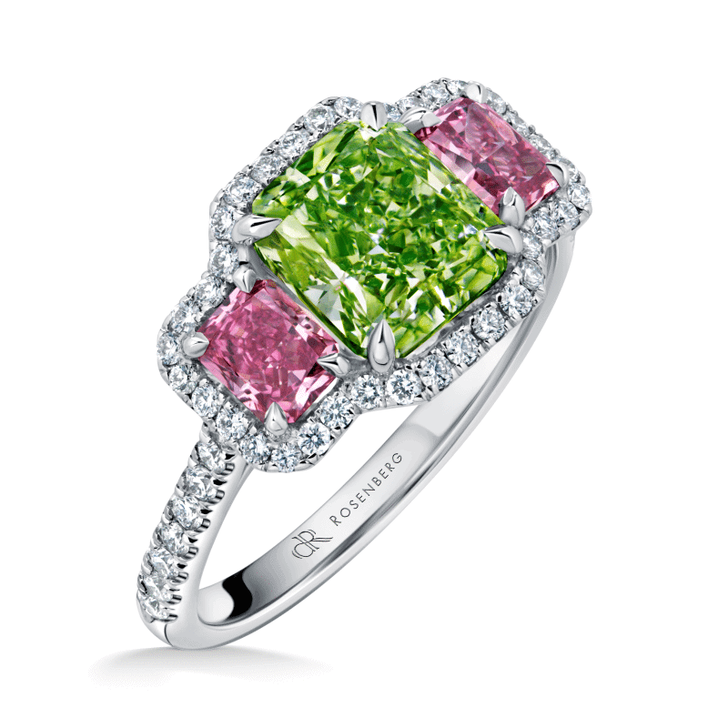 2 Carat Fancy Vivid Green SI2 Radiant Cut Diamond Ring
