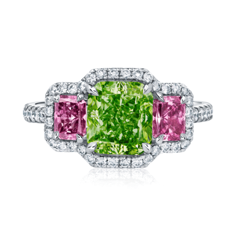 2 Carat Fancy Vivid Green SI2 Radiant Cut Diamond Ring