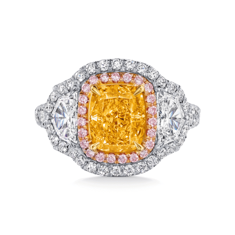 2 Carat Fancy Intense Orange Yellow SI1 Cushion Cut Diamond Ring