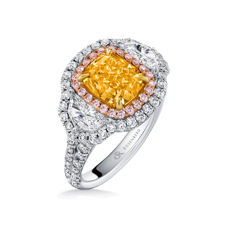 2 Carat Fancy Intense Orange Yellow SI1 Cushion Cut Diamond Ring