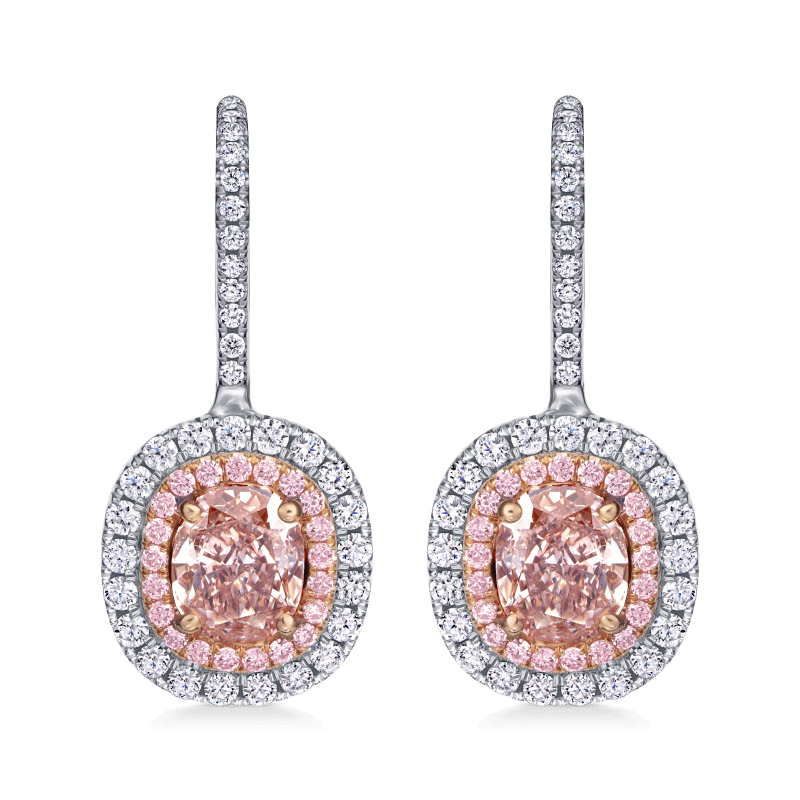 2 Carat Fancy Brown Pink SI1 Cushion Cut Diamond Earrings