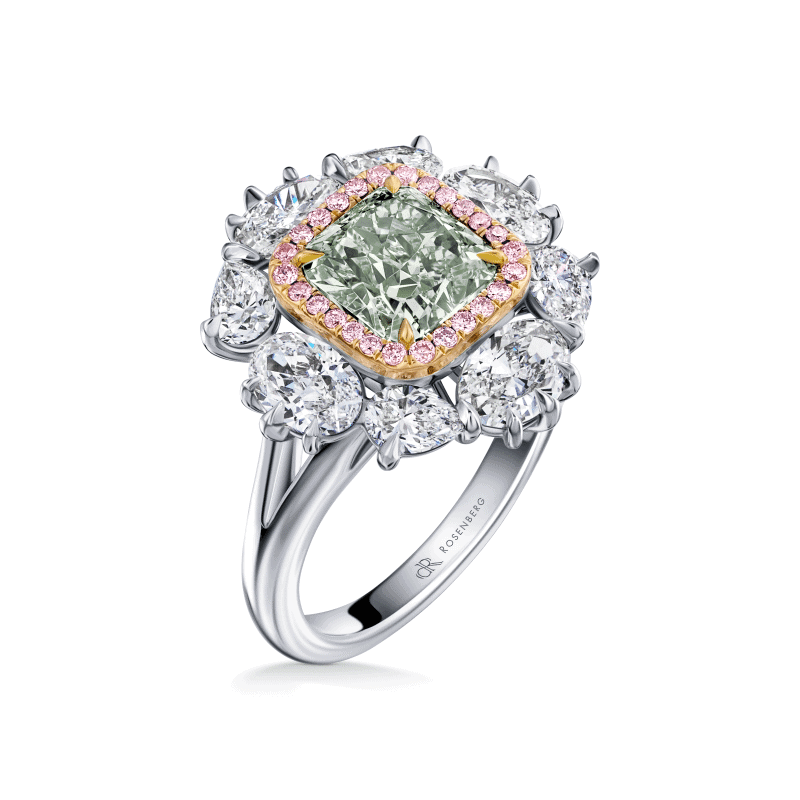 2 Carat Fancy Green VS2 Cushion Cut Diamond Ring