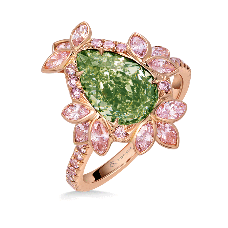3 Carat Fancy Yellow Green VS1 Pear Shape Diamond Ring