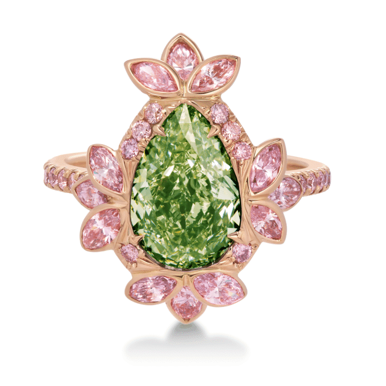 3 Carat Fancy Yellow Green VS1 Pear Shape Diamond Ring