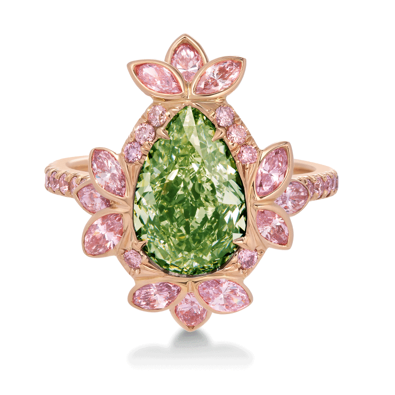 3 Carat Fancy Yellow Green VS1 Pear Shape Diamond Ring