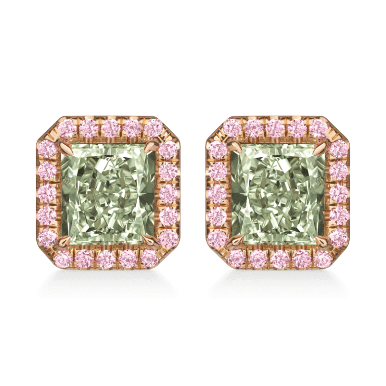 4 Carat Fancy Green VS2 – SI2 Radiant Cut Diamond Stud Earrings