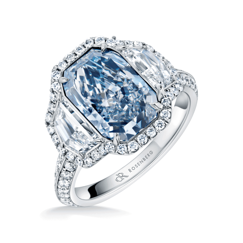 4 Carat Fancy Blue VS2 Radiant Cut Diamond Ring