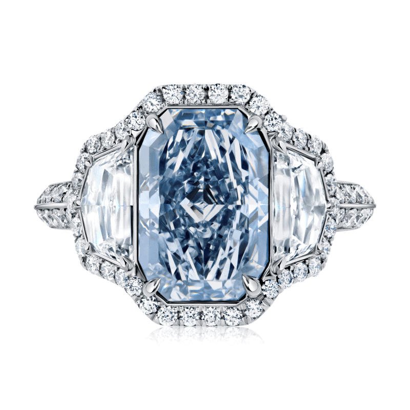 4 Carat Fancy Blue VS2 Radiant Cut Diamond Ring