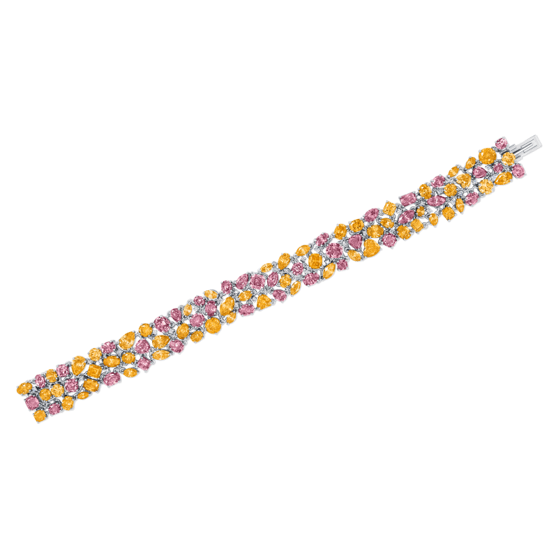 33 Carat Fancy Vivid Pink Orange Multi Shape Diamond Bracelet