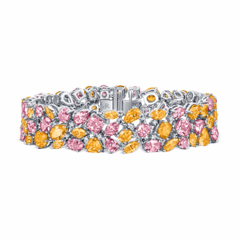 33 Carat Fancy Vivid Pink Orange Multi Shape Diamond Bracelet
