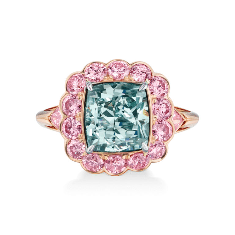 4 Carat Fancy Intense Bluish Green Cushion Cut Diamond Ring