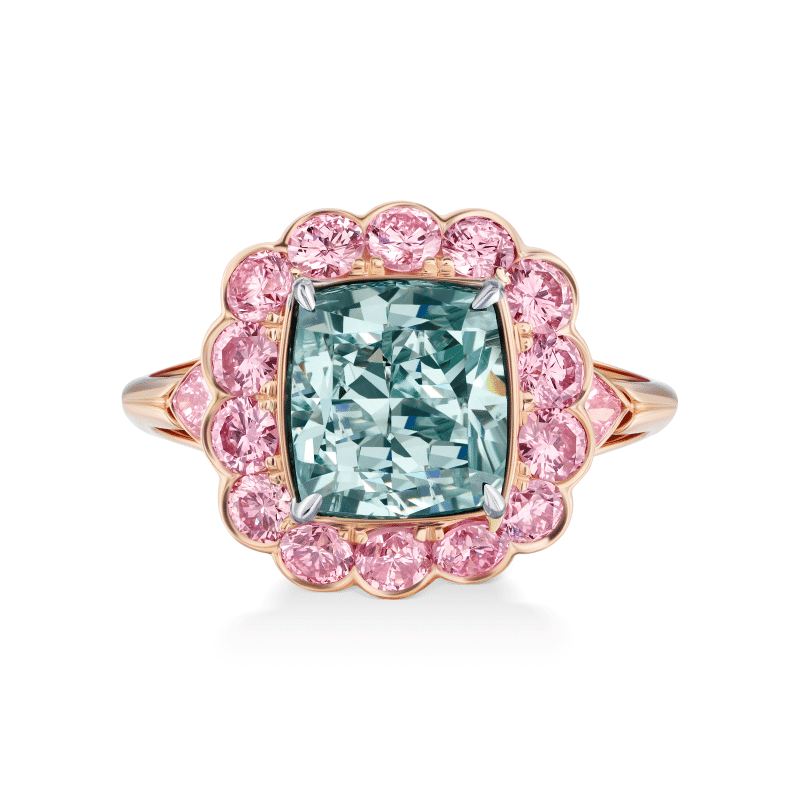 4 Carat Fancy Intense Bluish Green Cushion Cut Diamond Ring