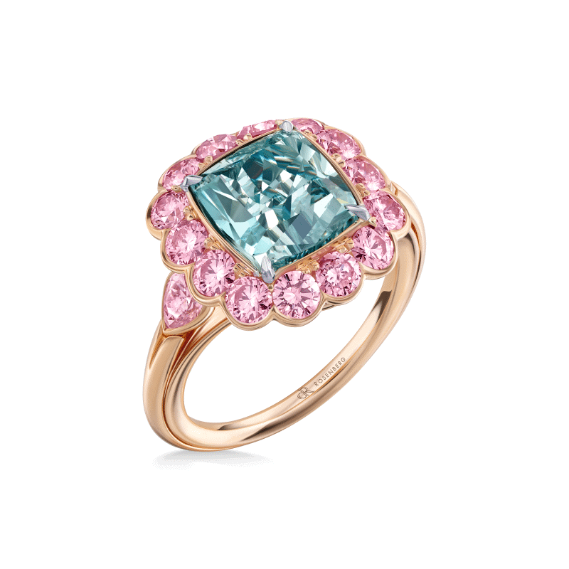 4 Carat Fancy Intense Bluish Green Cushion Cut Diamond Ring