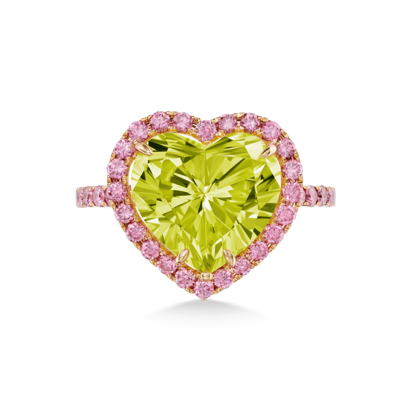 4 Carat Fancy Vivid Green Yellow SI1 Heart Shape Diamond Ring
