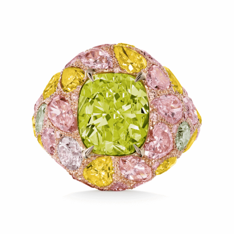 5 Carat Fancy Intense Greenish Yellow SI1 Cushion Cut Diamond Ring
