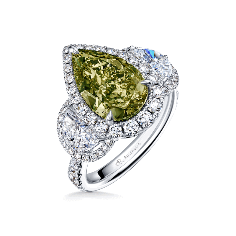 5 Carat Fancy Green Yellow VS1 Pear Shape Diamond Ring