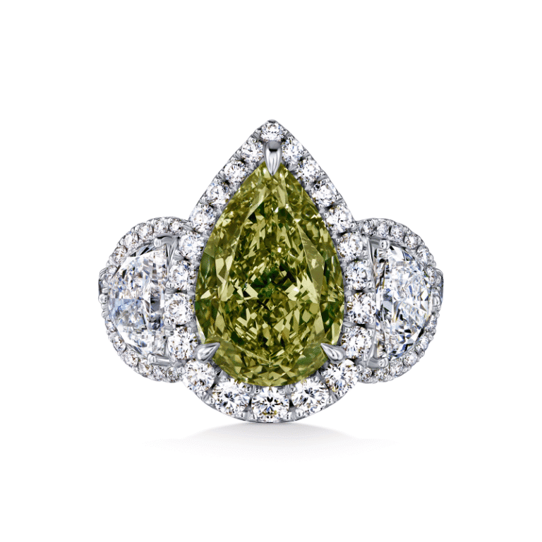 5 Carat Fancy Green Yellow VS1 Pear Shape Diamond Ring