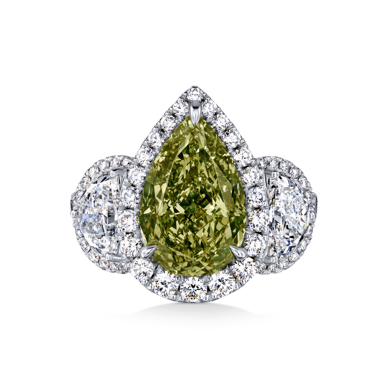 5 Carat Fancy Green Yellow VS1 Pear Shape Diamond Ring