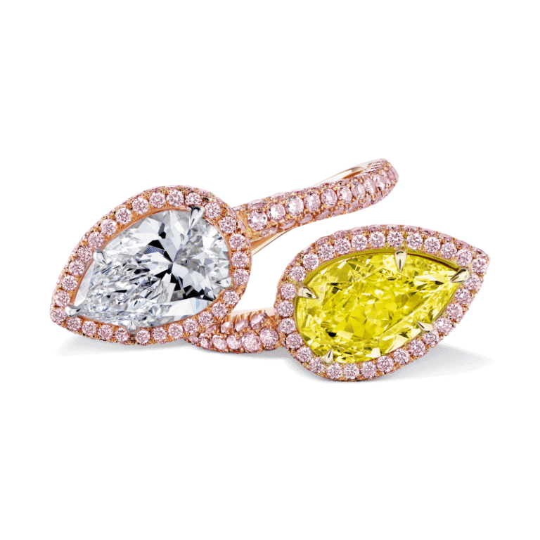 7 Carat Fancy Green Yellow & D SI1 Pear Shape Diamond Ring