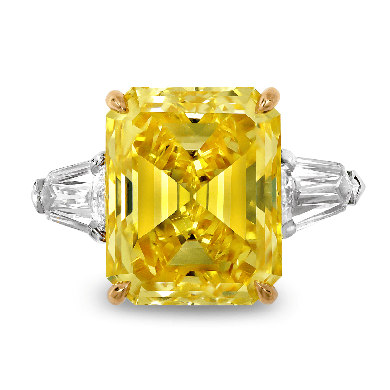10 Carat Fancy Vivid Yellow Flawless Emerald Cut Diamond Ring