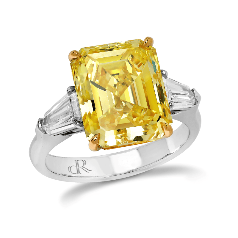 10 Carat Fancy Vivid Yellow Flawless Emerald Cut Diamond Ring