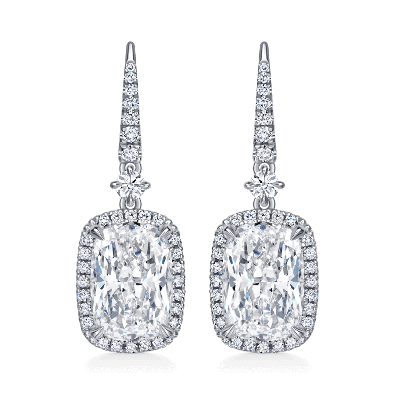 10 Carat H VS2 Cushion Cut Diamond Earrings