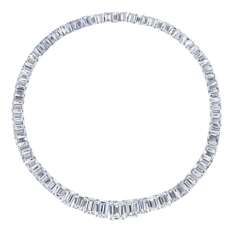 115 Carat All D-F-FL Emerald Cut Diamond Riviera Necklace