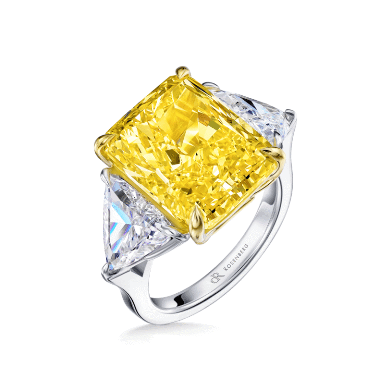 13 Carat Fancy Intense Yellow VS1 Radiant Cut Diamond Ring