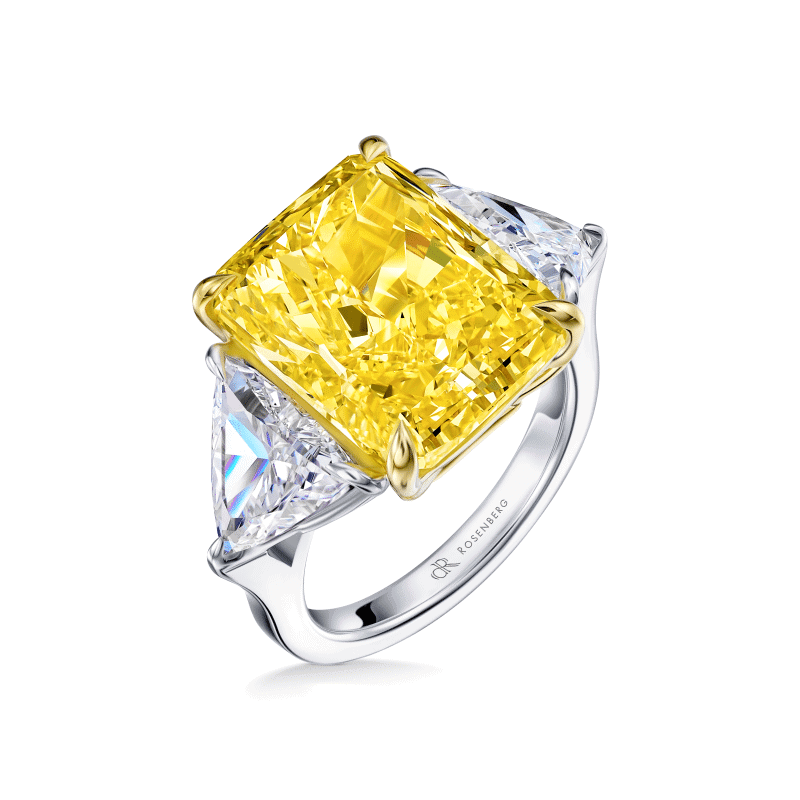 13 Carat Fancy Intense Yellow VS1 Radiant Cut Diamond Ring