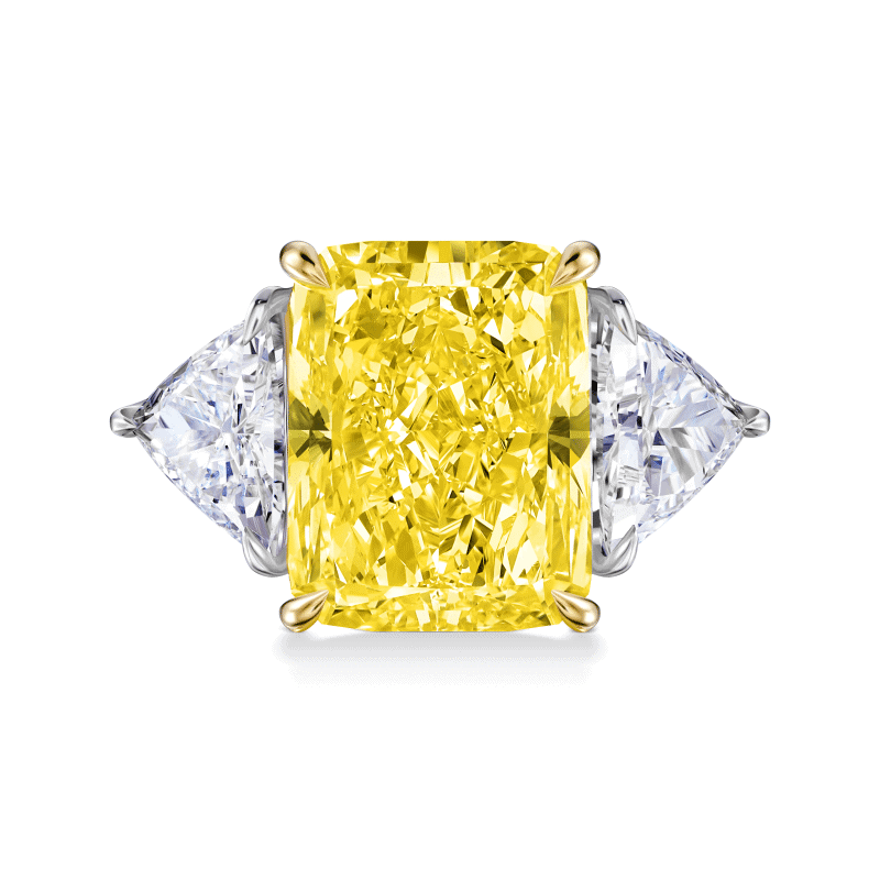 13 Carat Fancy Intense Yellow VS1 Radiant Cut Diamond Ring