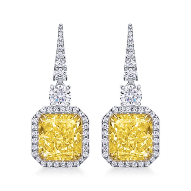 12 Carat Fancy Yellow VS1 Radiant Cut Diamond Earrings