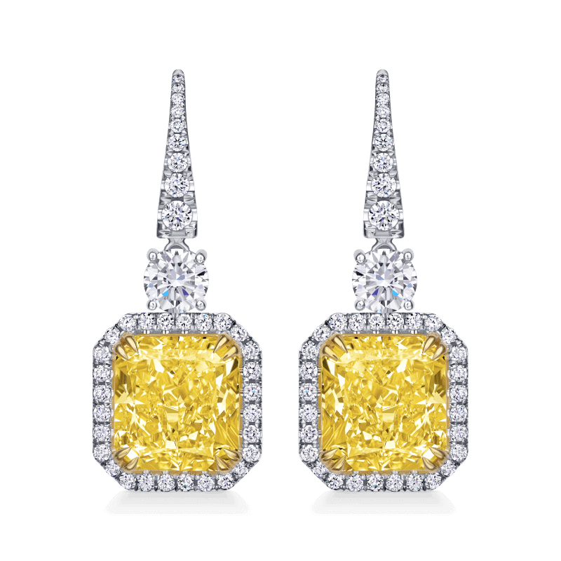 12 Carat Fancy Yellow VS1 Radiant Cut Diamond Earrings