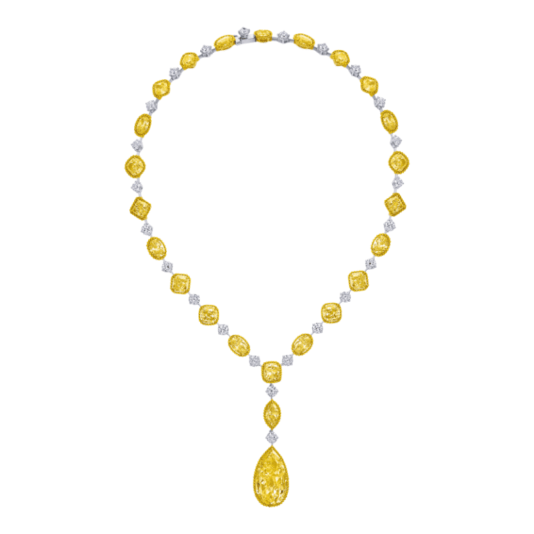 62 Carat Fancy Yellow White VS1 Multi Shape Diamond Necklace