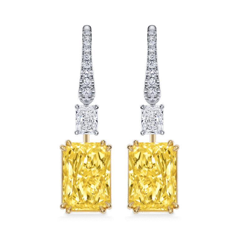 14ct Fancy Light Yellow VS2 Radiant Cut Diamond Earrings